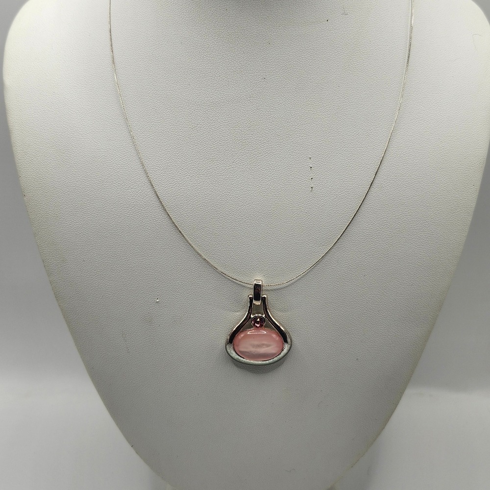 NY‎ New York & Co Pink Cabochon Stone Silver Tone Pendant Necklace